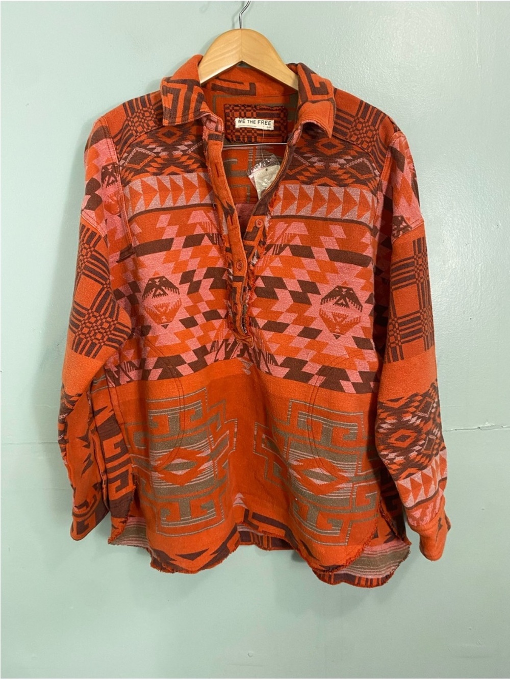 Free People Rust Aztec Collared Pullover - Picture 2 of 3